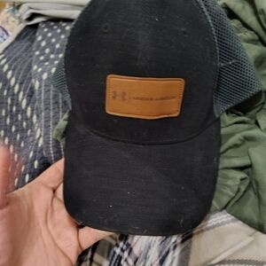 Under Armour Black Mesh Baseball Cap with Brown Leather Patch
